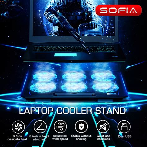 (K) Sofia 12-18 inch Laptop Cooling Pad with 2 USB Ports and 6 Cooling Fan