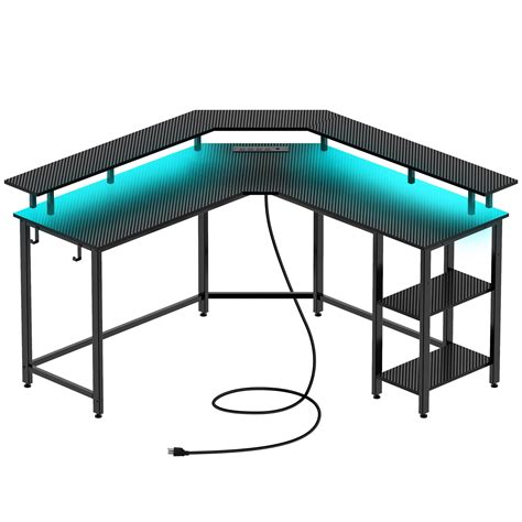 Buy Rolanstar Computer Desk with Power Outlets USB Ports & LED Strip, Reversible L Shaped Desk ...