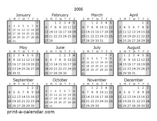 Download 2005 Printable Calendars