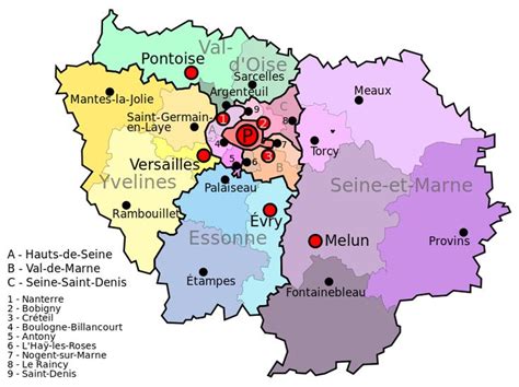 Carte des départements de la région Ile de France | Ile de france carte ...