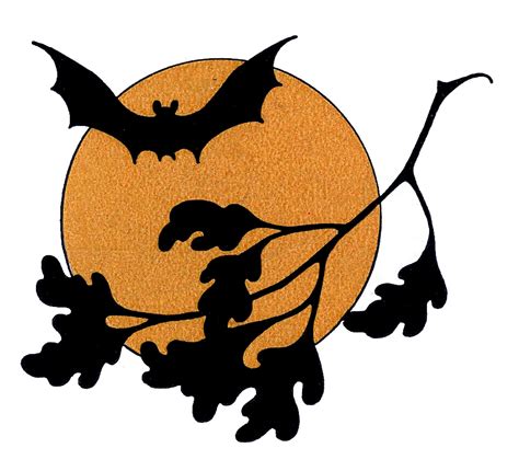 Vintage Halloween Clip Art - Bat with Moon - The Graphics Fairy