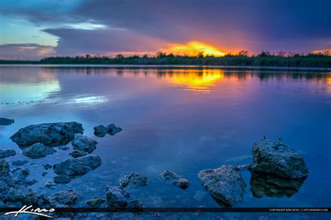 Sunset Over Lake Okeechobee Florida by Shore | HDR Photography by Captain Kimo