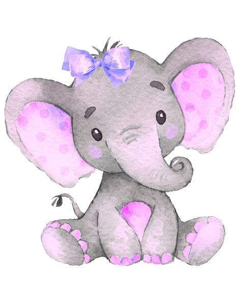 Baby Girl Elephant Nursery Print Purple JPEG 8 by 10 / | Etsy