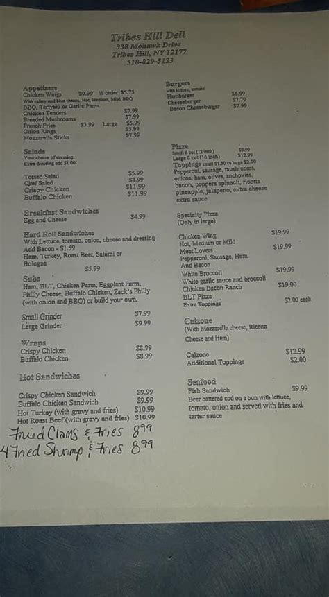 Menu at Tribes Hill Deli, Tribes Hill