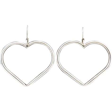 Large Sterling Silver Heart Hoop Earrings from raretreasures on Ruby Lane