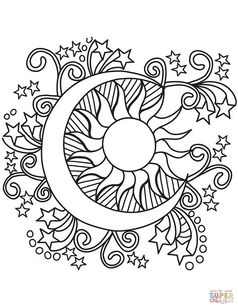 Pop Art Sun, Moon, and Stars coloring page | Free Printable Coloring ...