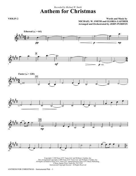 Anthem for Christmas - Violin 2 by John Purifoy Sheet Music for Choir Instrumental Pak at Sheet ...