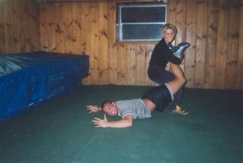 A young Nattie Neidhart (Natalya) squares off against TJ Wilson (Tyson Kidd) in her grandfather ...