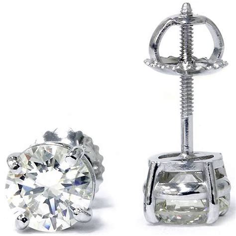 2 ct Round Diamond Screw Back Studs in 14k White Gold Enhanced