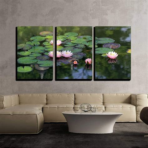 Wall26 3 Piece Canvas Wall Art - Beautiful Lotus Flower in the Pond ...