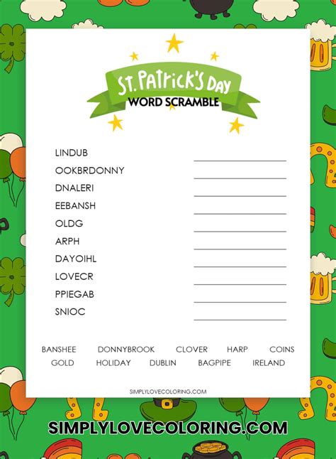 6 St. Patrick's Day Word Scramble Activities (Free PDF Printables ...