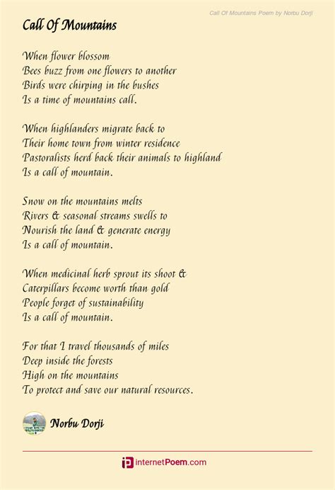 Call Of Mountains Poem by Norbu Dorji