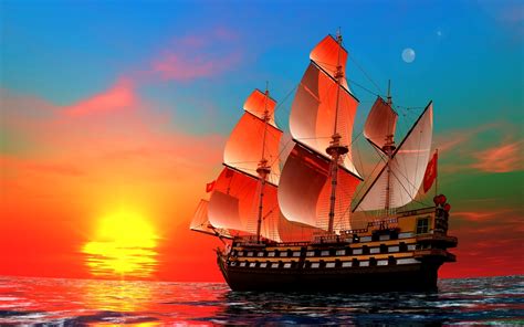 Download Sea Ocean Fantasy Ship HD Wallpaper