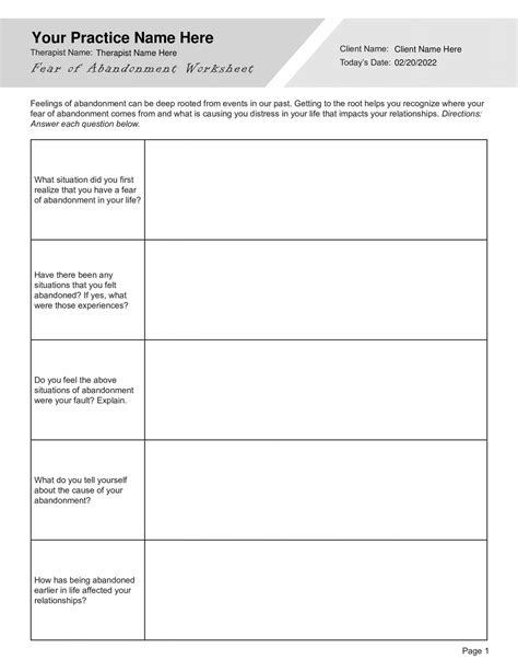 Fear of Abandonment Worksheet PDF