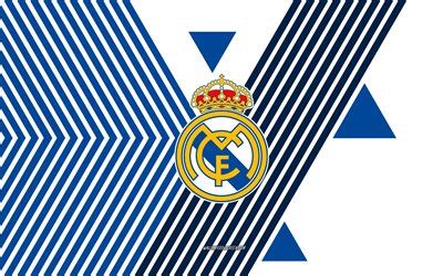 Download Real Madrid logo, 4k, Spanish football team, blue white lines ...