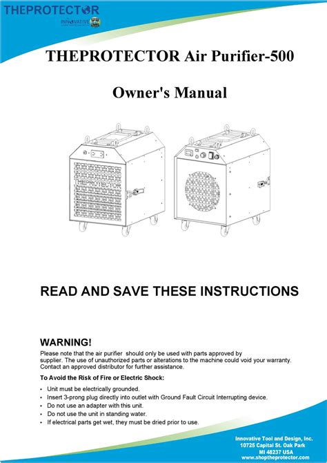 INNOVATIVE THEPROTECTOR AIR PURIFIER-500 OWNER'S MANUAL Pdf Download ...