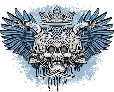 Gothic sign with skull and blue wings, grunge vintage design t shirts 2858675 Vector Art at Vecteezy