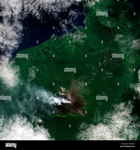 A small plume rises from the summit of Ulawun Volcano on Papua New Guinea's island of New ...