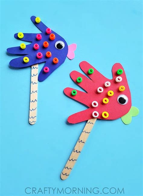 Handprint Fish Puppets | Ocean crafts preschool, Puppet crafts, Fish crafts preschool