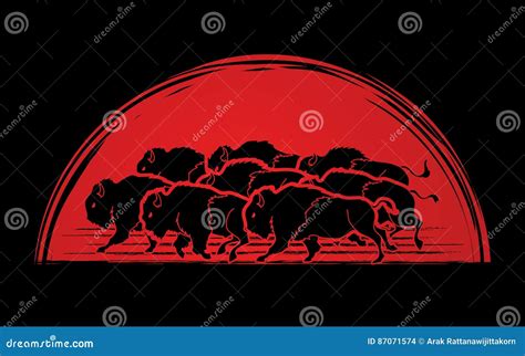 Group of buffalo running stock vector. Illustration of bull - 87071574