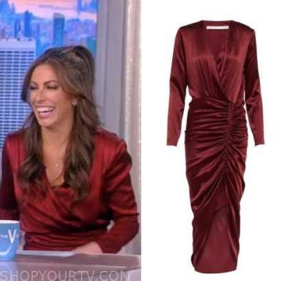 The View: November 2022 Alyssa Farah Griffin's Red Satin Wrap Midi ...