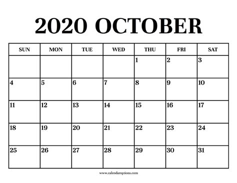 Calendar 2020 October – Calendar Options