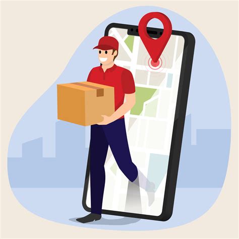 courier delivery man holding parcel box with mobile phone fast online delivery service online ...