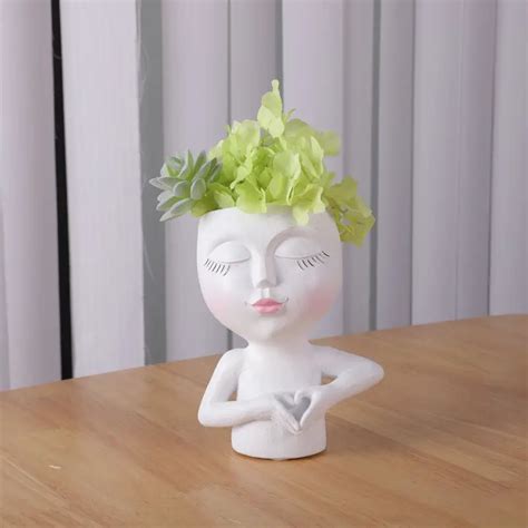 Modern Resin Shy Girl Vase Face Flower Pot Ornament Living - Temu