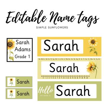 Simple Sunflowers- Name Tags EDITABLE by Mrs Krugers Classroom | TPT