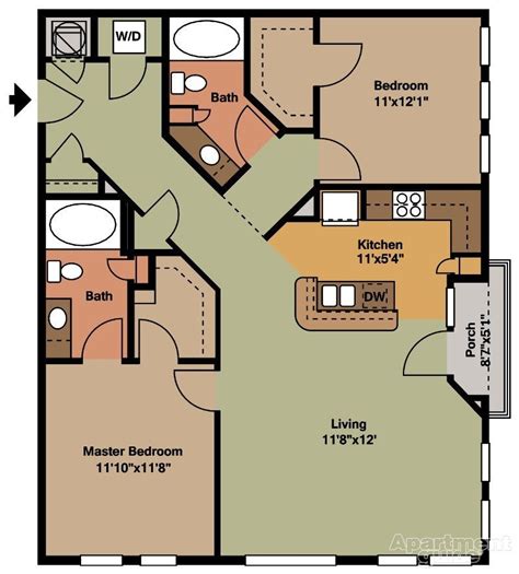 C1 -- 2 bedroom 2 bathroom | Tiny house floor plans, Small house floor ...