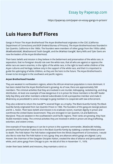 Luis Huero Buff Flores Free Essay Example