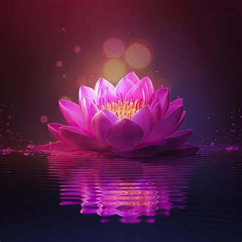 Premium Photo | Pink lotus flower on dark background with water reflection