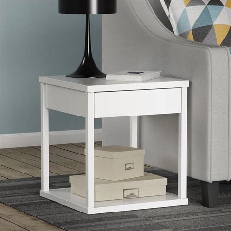 New Modern End Table in White Accent Drawer Storage Wood Living Room Furniture | White end ...