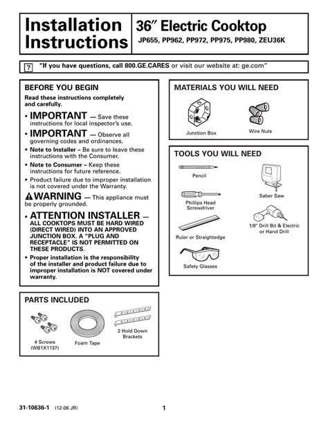 Installation Instructions 36 Electric Cooktop | Manualzz