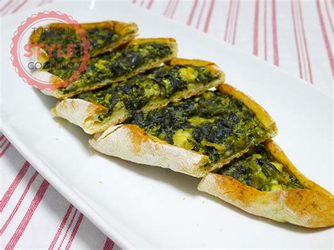 Spinach and Feta Cheese Turkish Flat Bread (Pide) Recipe - Turkish Style Cooking