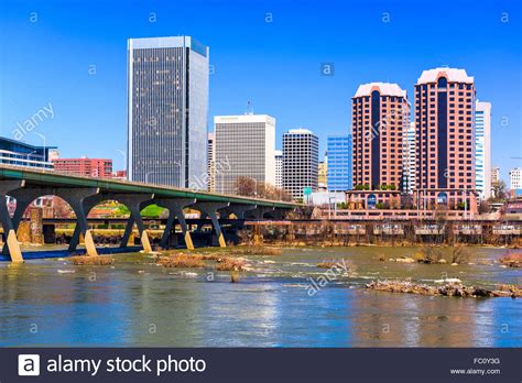 Richmond, Virginia, USA downtown skyline on the James River Stock Photo ...