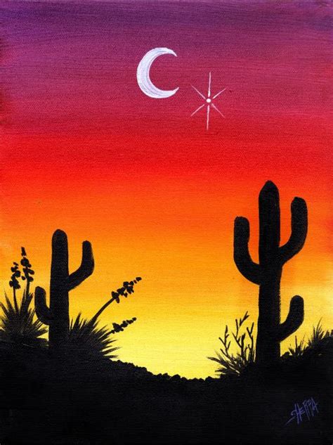 EASY Desert Sunset With Cactus Acrylic Painting Beginner Step By Step ...