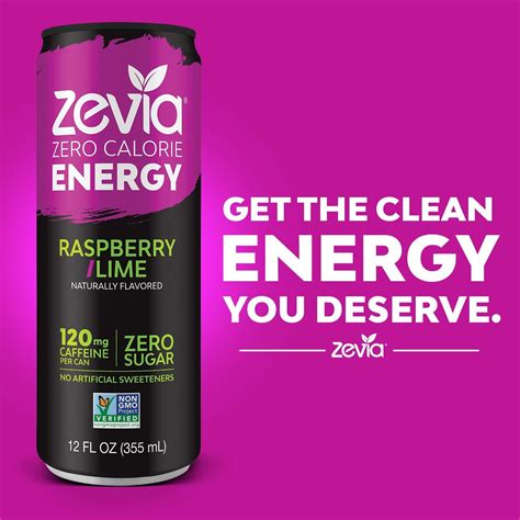 Zevia Zero Calorie Energy Drink - Raspberry Lime 12 Pack | 12 oz Cans