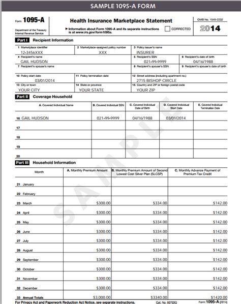 Image result for sample 1095 a filled out | Marketplace health insurance, Instruction