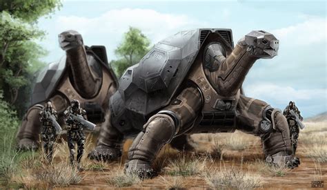 Robots, Rolf Bertz, digital art, turtle, futuristic, animals, weapon ...