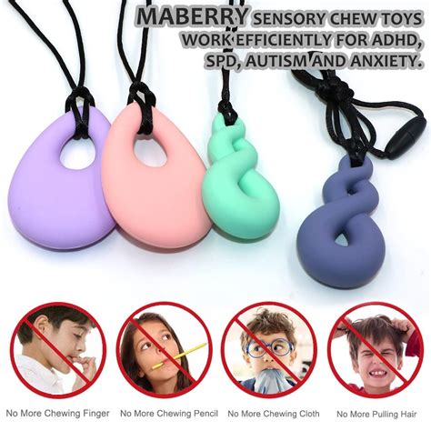 4 Pack Silicone Chew Necklaces for Sensory Kids & Adults - BPA Free Sensory Chew Toys for Autism ...