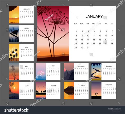 2017 Calendar Vector Illustration Minimalistic Landscape Stock Vector ...