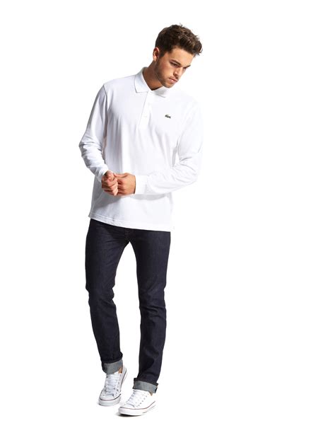 Lacoste Alligator Long Sleeve Polo Shirt in White for Men | Lyst