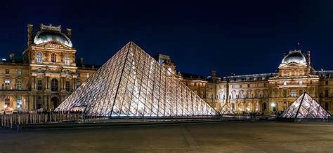 france, paris, louvre pyramid, louvre, night, city, architecture ...