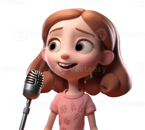 Cute 3d icon cute people happy little kid girl sing a song karaoke character illustration ...