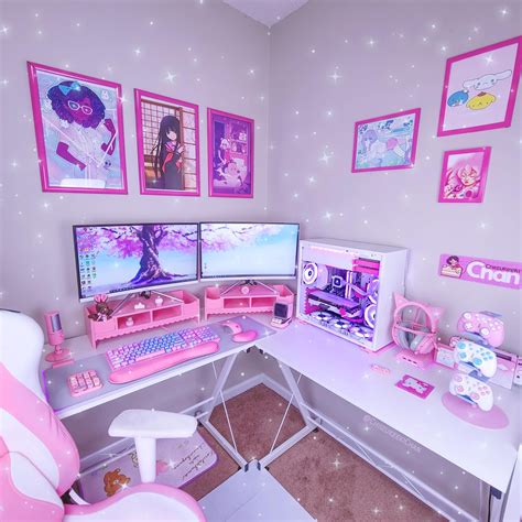 Added pink monitor stands to my battlestation peep that cable management tho | Video game room ...
