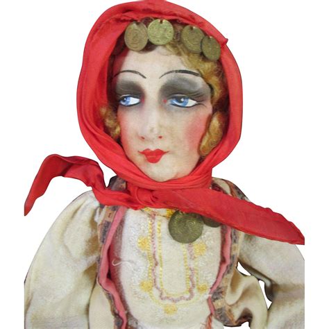 French Cloth Faced Boudoir Doll from nostalgicimages on Ruby Lane Red Silk Scarf, Silk Scarves ...