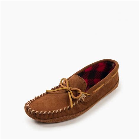 Minnetonka Moccasins 773 -Men's Softsole Fleece Moccasin - Brown Suede