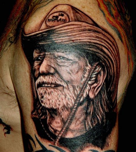 White Buffalo Custom Tattoos|Body Piercing|Dunnellon|Florida | Willie Nelson Portrait Tattoo