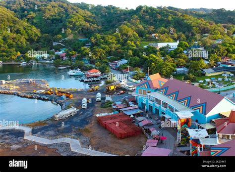 Roatan, Honduras - Top view of port and town center of Coxen hole Stock ...